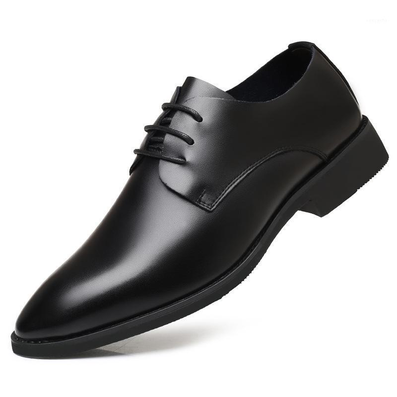 

Men Black Genuine Leather Shoes Summer Business Office Shoes Men Lace-up Pointed Toe Formal Dress Male Flat Footwear1