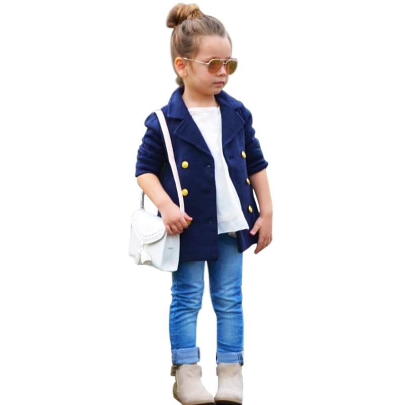 

2020 Autumn Winter Fashion Toddler Kids Girls Clothes Girls Coat Overcoat Navy Blue Long Sleeve Outwear DS20, As pic