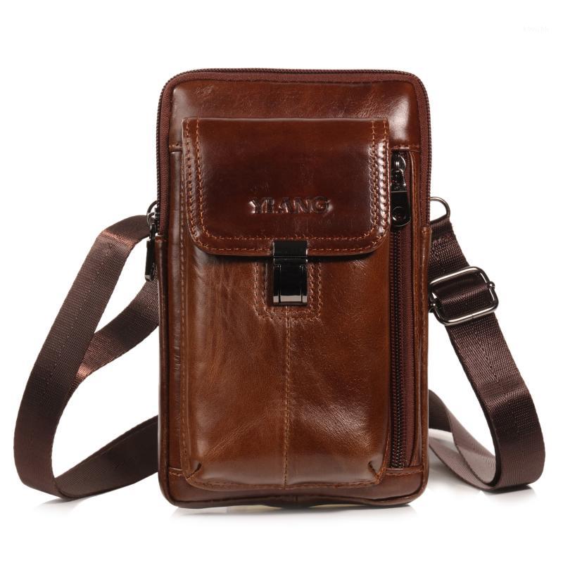 

Genuine Leather Flip Phone Case Pouch Casual Hip Bum Belt Waist Bags For Men Shoulder Crossbody Bag Male Fanny Pack Waist Purse1, Brown