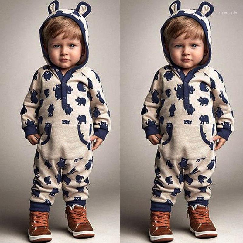

2020 overalls Children Baby Boys Girls Warm Infant Toddlers Jumpsuit Lovely Grey Bear Hooded Cotton Costumes Fall PPY-1911, As photo