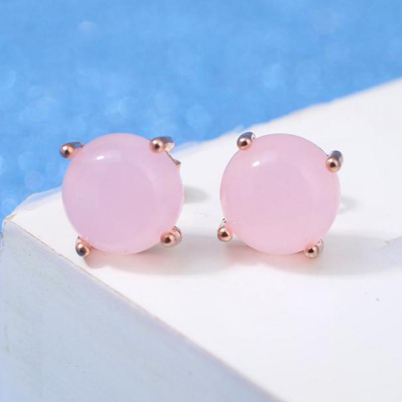 

Stud Authentic 925 Sterling Silver Earrings Pink Natural Crystal Rose Gold Color For Women Korean Earing Jewelry Gift