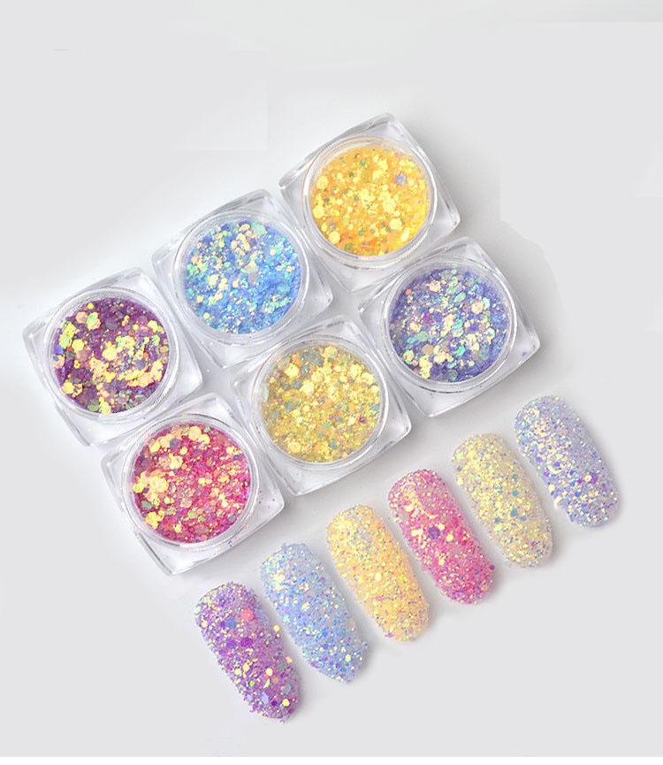 

1g\box Mixed Sizes Photochromic Color Changed Nail Art Glitter Sequins High Shine Magic Glitter BIY Nail Art Decoration T1776