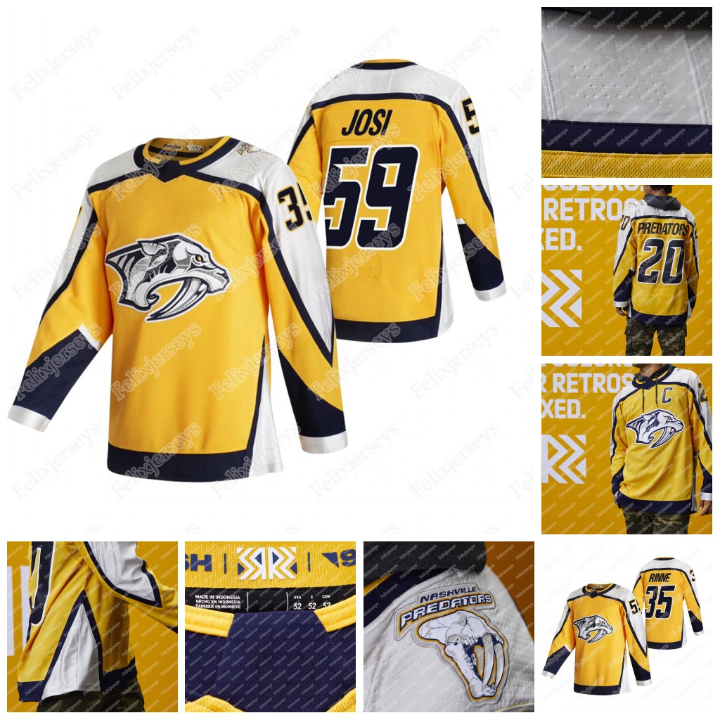

Nashville Predators 2021 Reverse Retro Jersey Roman Josi Matt Duchene Ryan Ellis Filip Forsberg Ryan Johansen Pekka Rinne Mikael Granlund Viktor Arvidsson, Yellow women choose size s-xxl