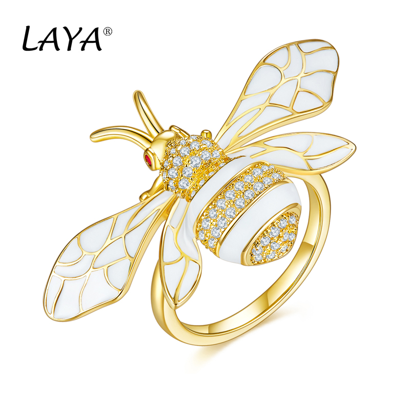 

LAYA 925 Sterling Silver Cluster Rings For Women Fashion Bee Handmade Enamel AAAAA Cubic Zirconium Animal Exquisite Original Fine Jewelry