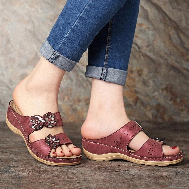 

Women's Flower Slippers 2020 Summer Casual Wedges Beach Slippers Dropshipping 35-43 Size Comfortable Female Flat Sandals #Iy9V, Black
