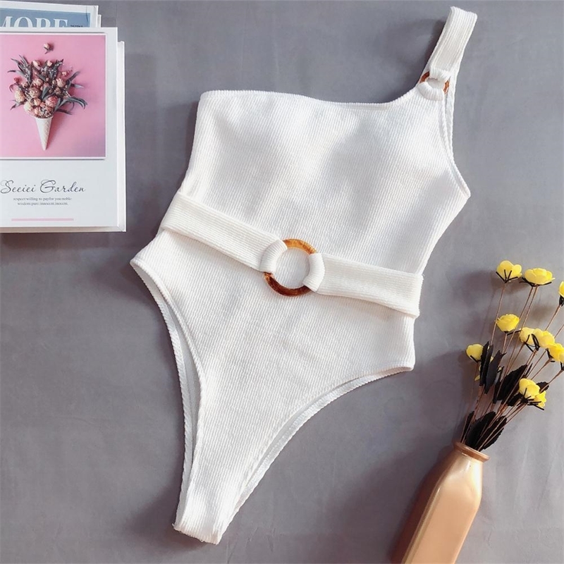 

Monokini Sexy One Piece Swimsuit One Shoulder Bathing Suit Swimming Bodysuit Female Solid White Swimwear Women One Piece Y200824, B4141wh