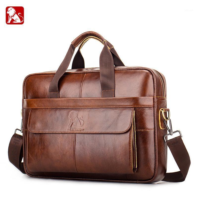 

Luxury Cow Genuine Leather Business Men's Briefcase Male Shoulder Bag Real Leather Men Messenger Bag Travel Computer Brown1, Brown