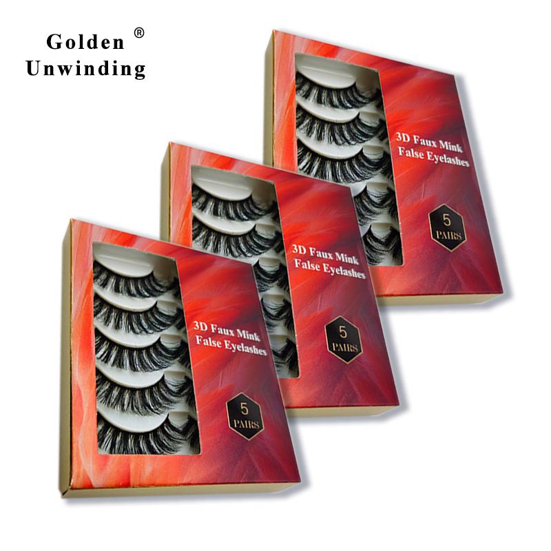 

5 Pairs 3D Mink Lashes Natural False Eyelashes Vendor Fake Lashes Makeup Eyelash Extension Silk Golden Unwinding