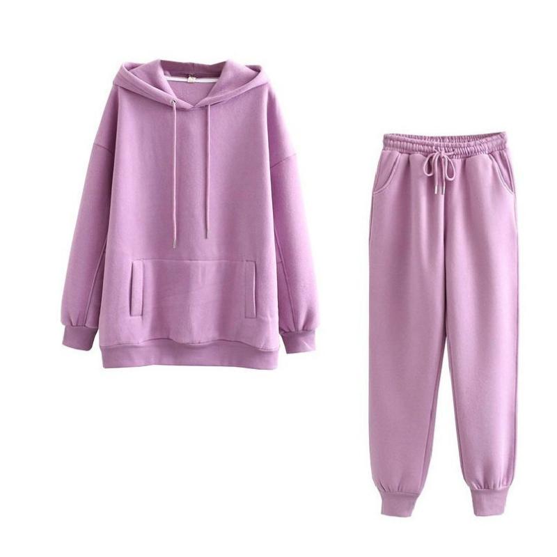 

New Arrivals Women' Casual Thicken Winter Solid Color 2 Piece Hoodie Pant Set