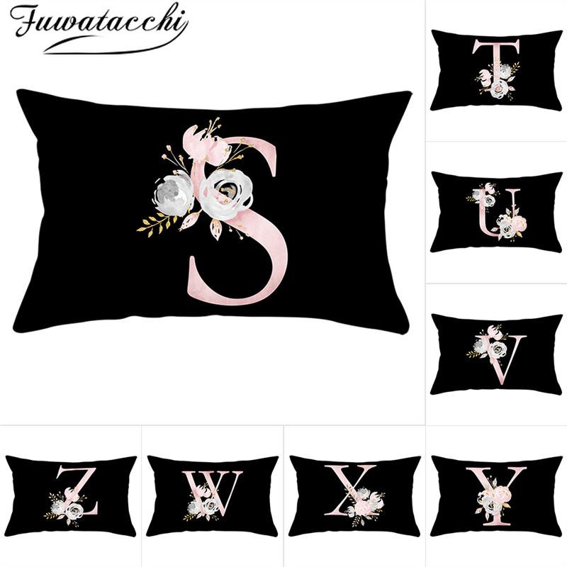 

Fuwatacchi 26 Alphabet Flower Throw Pillowcase for Home Decorative Pillows Covers Black Letter Cushion Cover 30*50cm Double, Pc12886