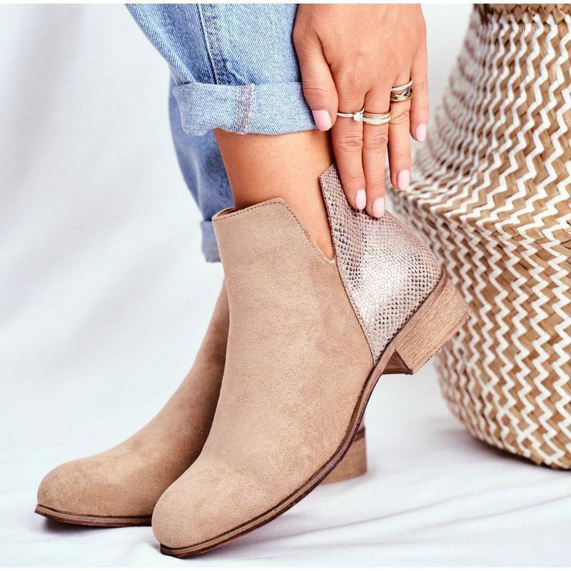 

Women Boots Suede PU Leather Shoes Short Zipper Low Heels Ankle Ladies Pointed Toe Plus Size Autumn Winter 2020 Fashion Ladies1, Beige