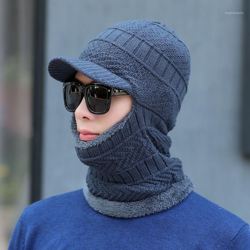 

Men Warm Beanie Winter Thicken Hat And Scarf Two-Piece Knit Windproof Cap dropshipping Sombrero GRS1