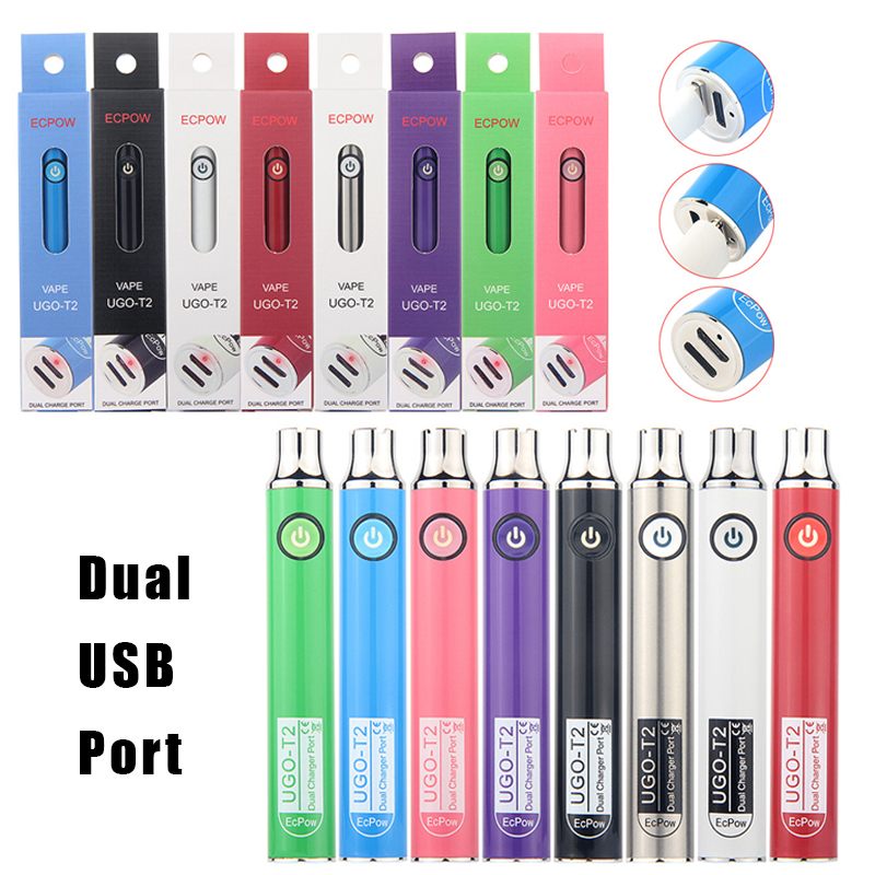 

Original UGO T2 510 Thread Vape Pen Battery Preheating Vaporizer Battery 650 900 mAh with Double Charging Dual USB Port