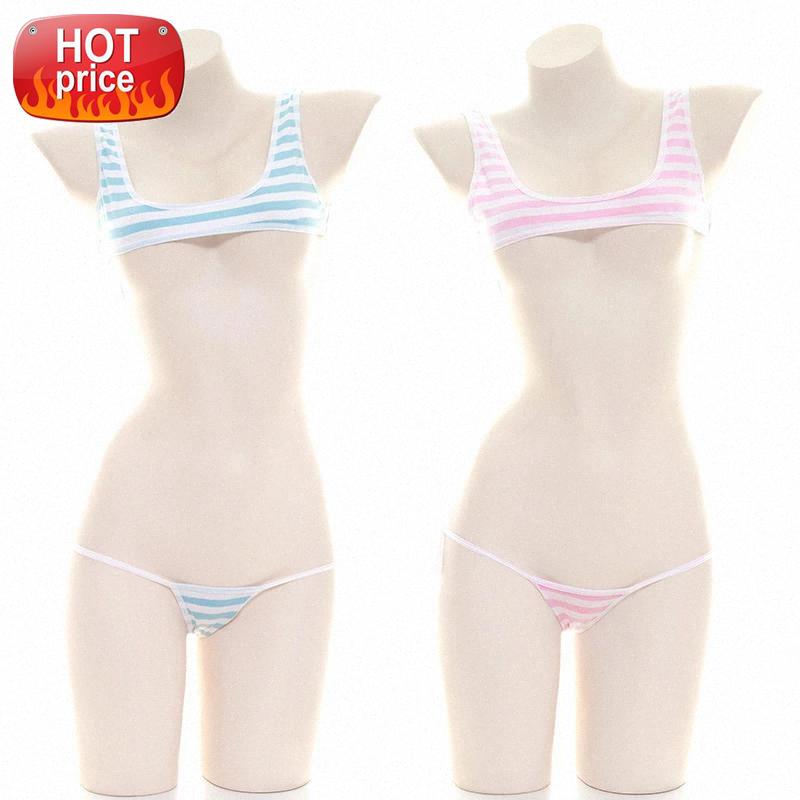 

Sexy Lingerie for Women Erotic Stripper Clothes Micro Bikini Bra and Panty Set Underwear Blue Pink Striped Cow Cosplay Outfit #mm0s, Black;white