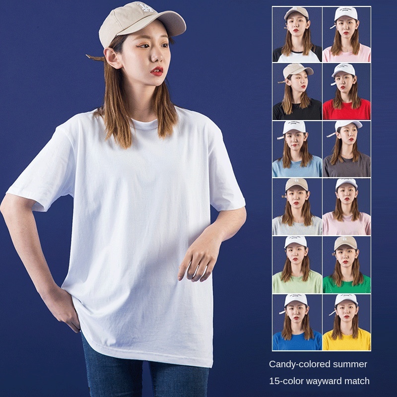 

New Summer female t-shirt short cotton simple colour casual around the neck big shirt AT83, Black and white ragl