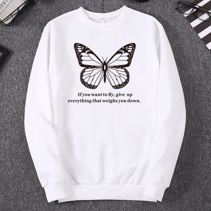 

2021 New Women Sweatshirt Spring Autumn Butterfly Print Plus Size Sportswear Long Sleeve O-neck Pullover Ladies Casual Fashion Outerwear Rpj, White