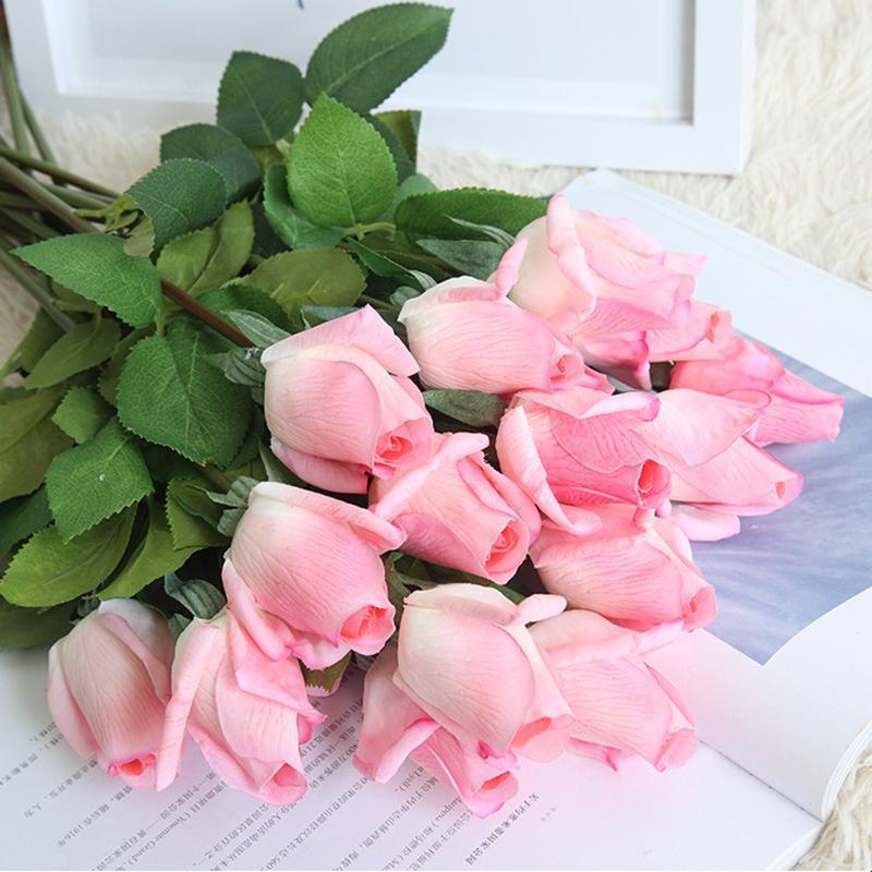 

10pcs Artificial Flower Bud Latex Rose Flowers Fake leaf Real Touch Flowers For Home Wedding Party Decoration1, Pink