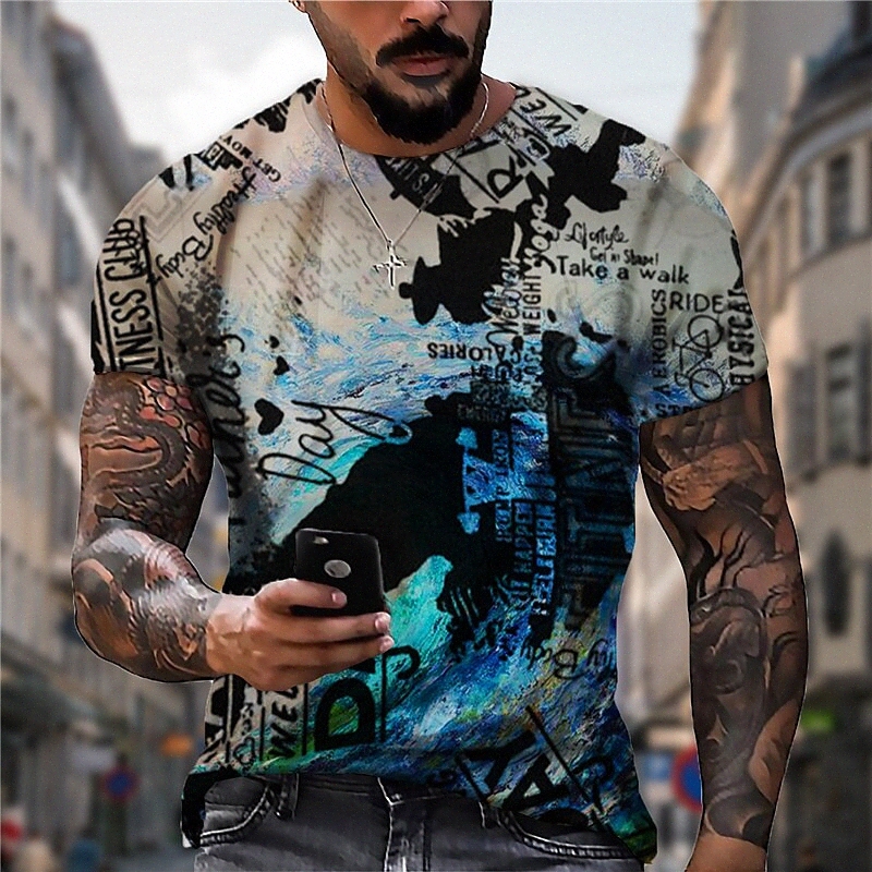Homme Unisexe T-shirt 3D Imprimer Abstrait Graphic Prints Lettre Équipe Col Vacances quotidiennes Imprimé à manches courtes Tops Casual Designer