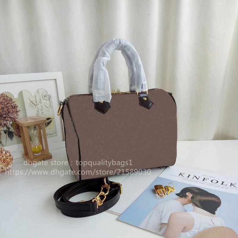 

2021 Hot sold Speedy 25cm Fashion Genuine leather Top quality women luxurys designers shoulder bag designers Classic handbag bag Free Shipin, Brown plaid