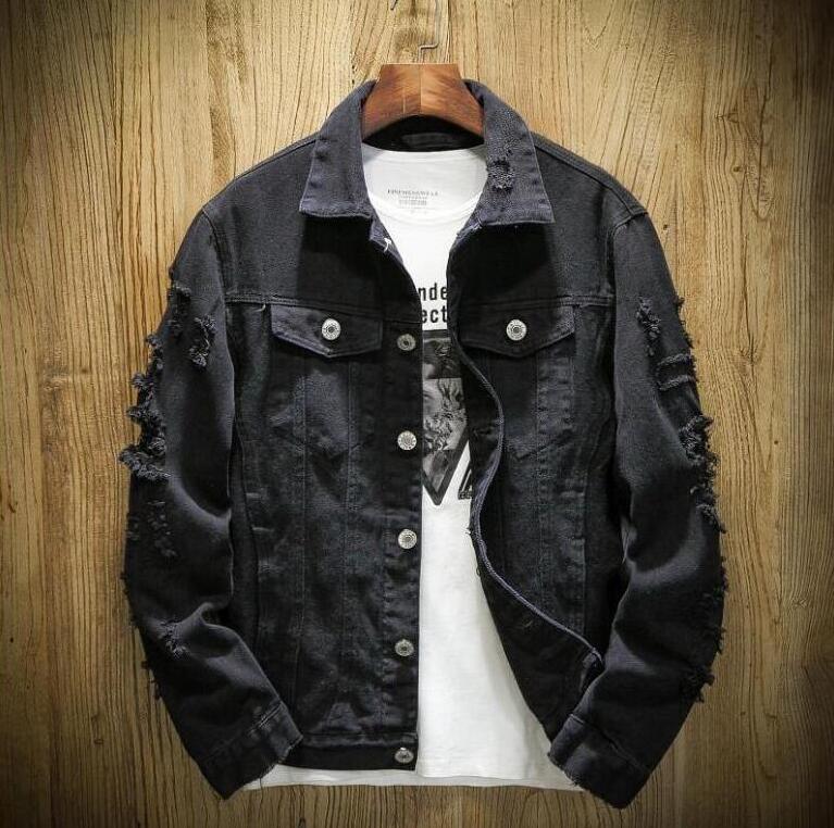 

New Fashion Europe Designer Denim Jacket Men Ripped Holes hip hop coat women Pink Jean Jackets New Brand Garment Washed Mens Denim Chaqueta