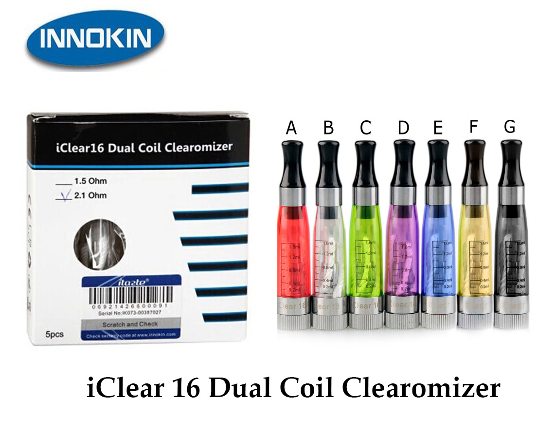 

Original Innokin iClear 16 Clearomizer with dual coil Electronic Cigarette ecig Round Mouth Atomizer 1.6ml 2.1ohm rebuildable dual coil