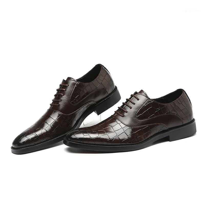 

Men Fashion Formal Suit Oxford Shoes Pointed Toe Lace-Up Crocodile Skin Classical Formal Occasions Leather Shoes 5 Colors 38-481, Black
