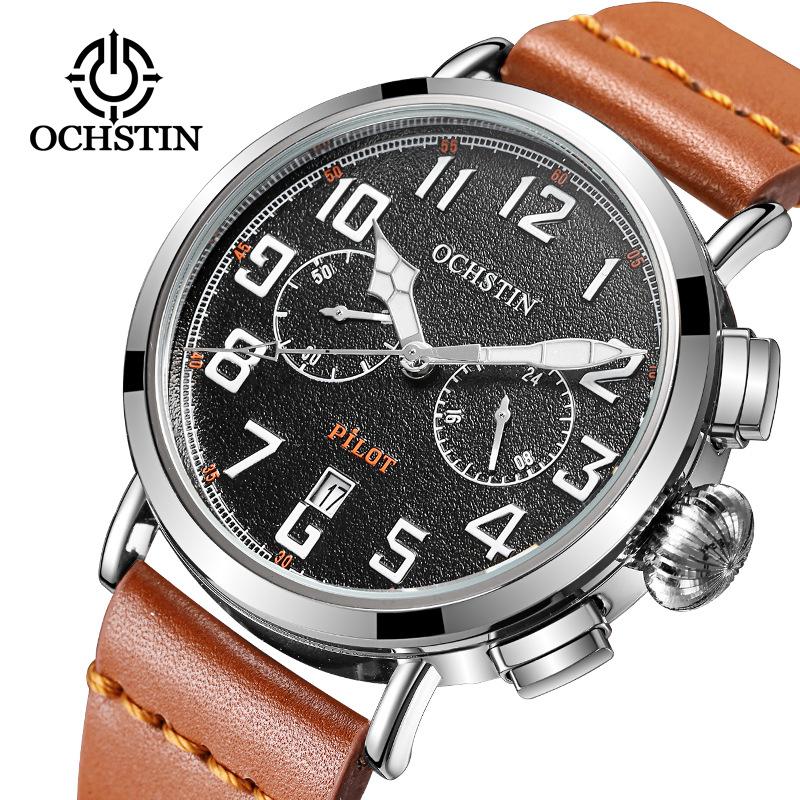 

OCHSTIN brand direct selling sports watch, men's dermis, multi function big brand, fashionable fashion waterproof watch, Brown