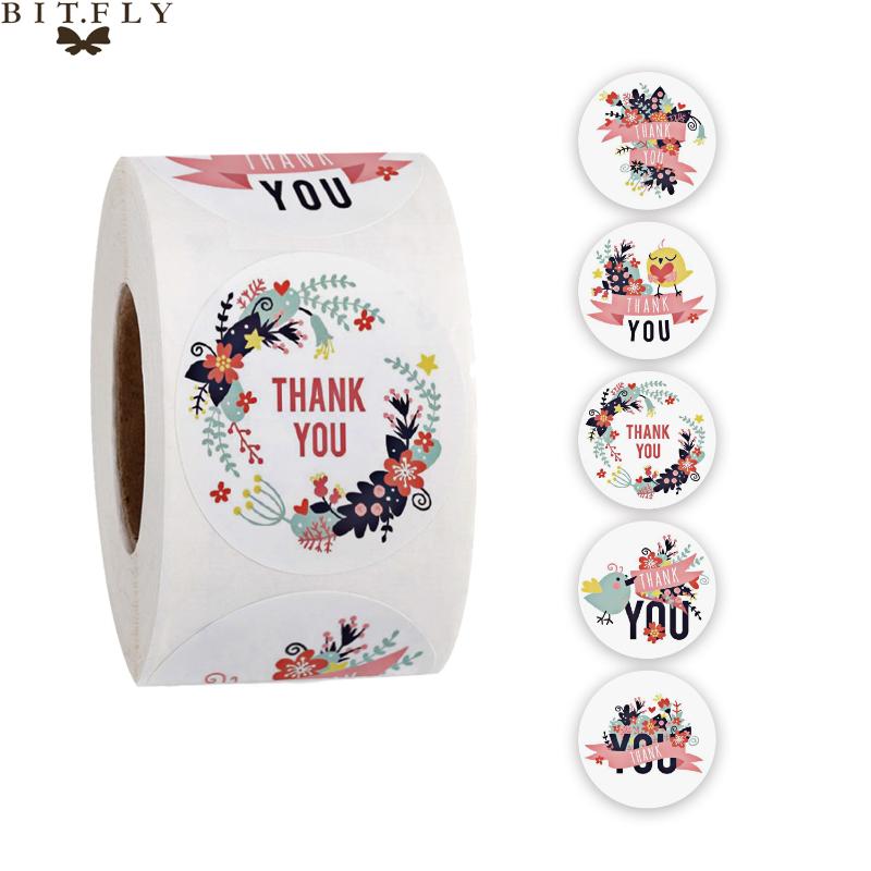 

500Pcs/roll Floral Thank You Stickers 1 Inch Round Gift Seal Label Handmade Scrapbooking Envelope Stationery Sticker