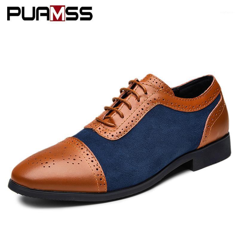 

Fashion Business Dress Men Shoes New Suede Leather Men's Formal Oxfords Shoes Comfortable Lace-up Casual Leather Sneakers1, Brownblue