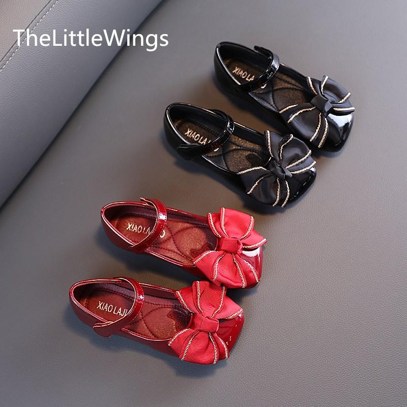 

Children's Dance Shoes Spring 2021 New Fashion Bowknot Design Cute Girl Princess Pink Party Comfortable Shoes 4-9 Years Old, Black