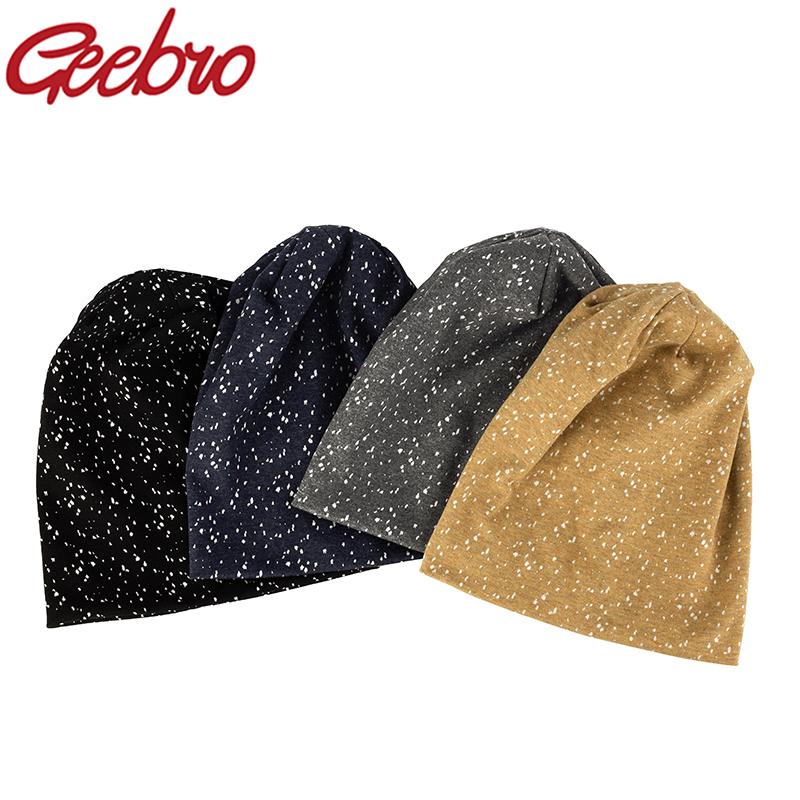 

Geebro Women Slouchy White dot Stretch Beanie Hat Autumn Winter Warm Soft Beanies Solid Color Skull Cap For Ladies Men, Black