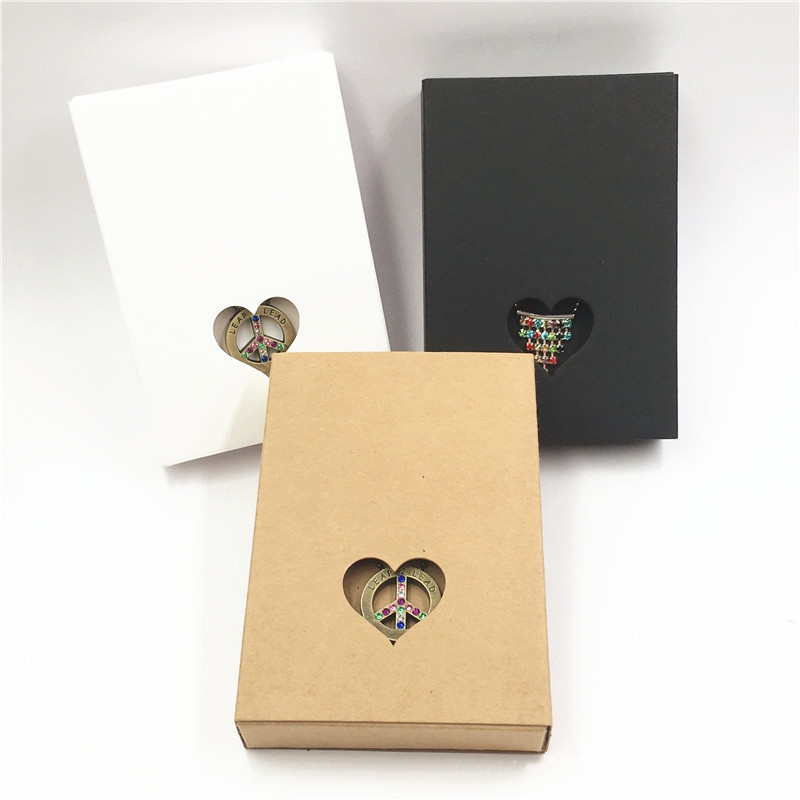 

50pcs/lot Jewlery Necklace Paper Package Boxes Earring Display Black Packing Drawer Boxes with Heart Hollow with Cheap Price