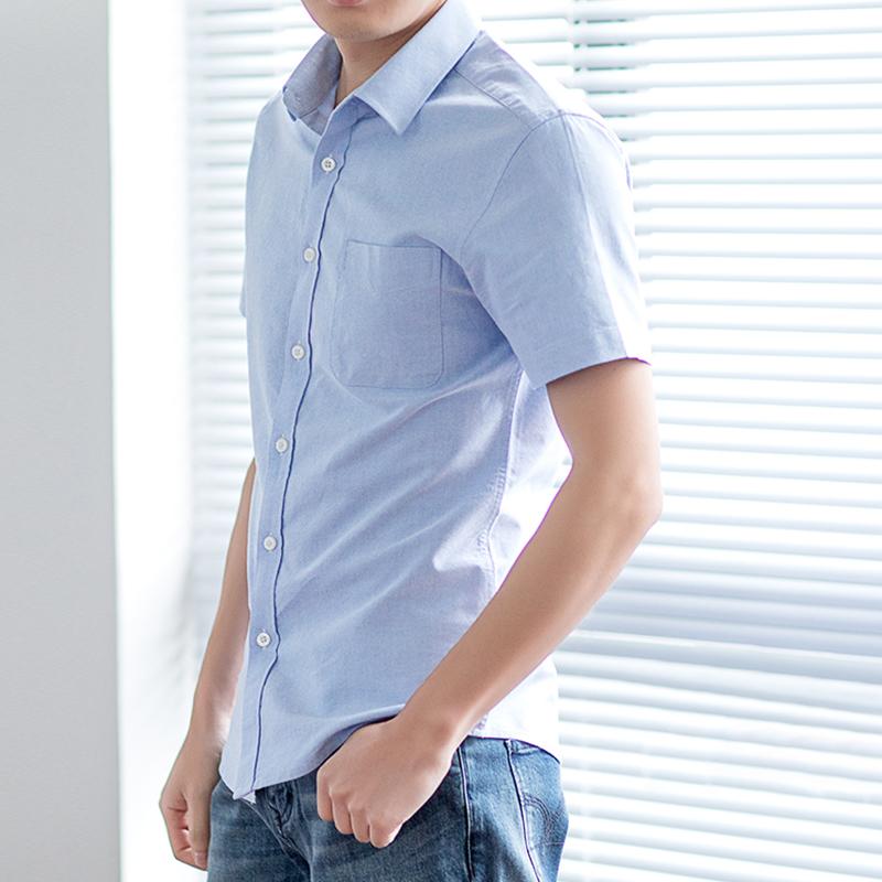 

JWPFD Spring/summer oxford shirt men's short-sleeved cotton shirt, Sky blue