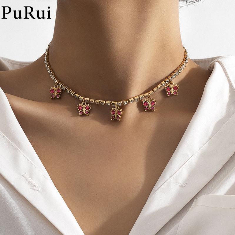 

Red Cystal Butterfly Necklace for Women Shiny Rhinestone Cute Animal Butterfly Tassel Choker Neckalce Luxcury Korea Charm1