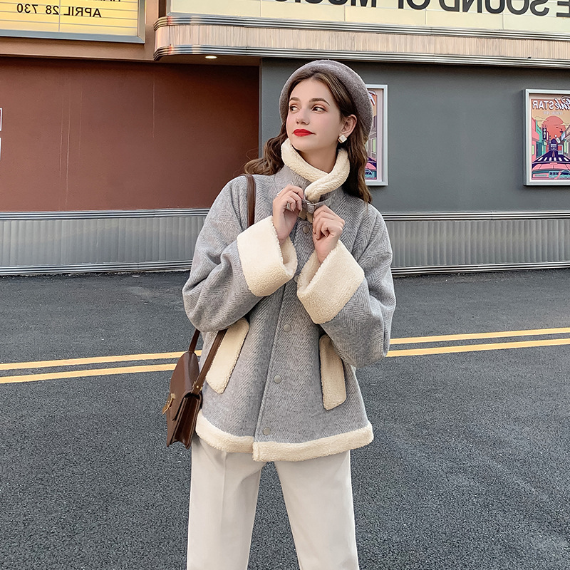 

2020 popular autumn and new winter loosed wool lamb short coat, Gray
