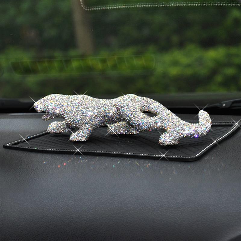 

Luxury Full Rhinestone Lucky Leopard Feng Shui Miniature Figurines Car Interior Home Decoration Accessories Diamond Ornament