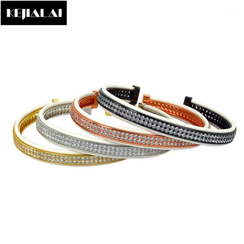 

Fashion Open for Men White Leather with Two Lines Clear Zircon Luxury Jewelry Bangles Bracelets for Women Best Gift1