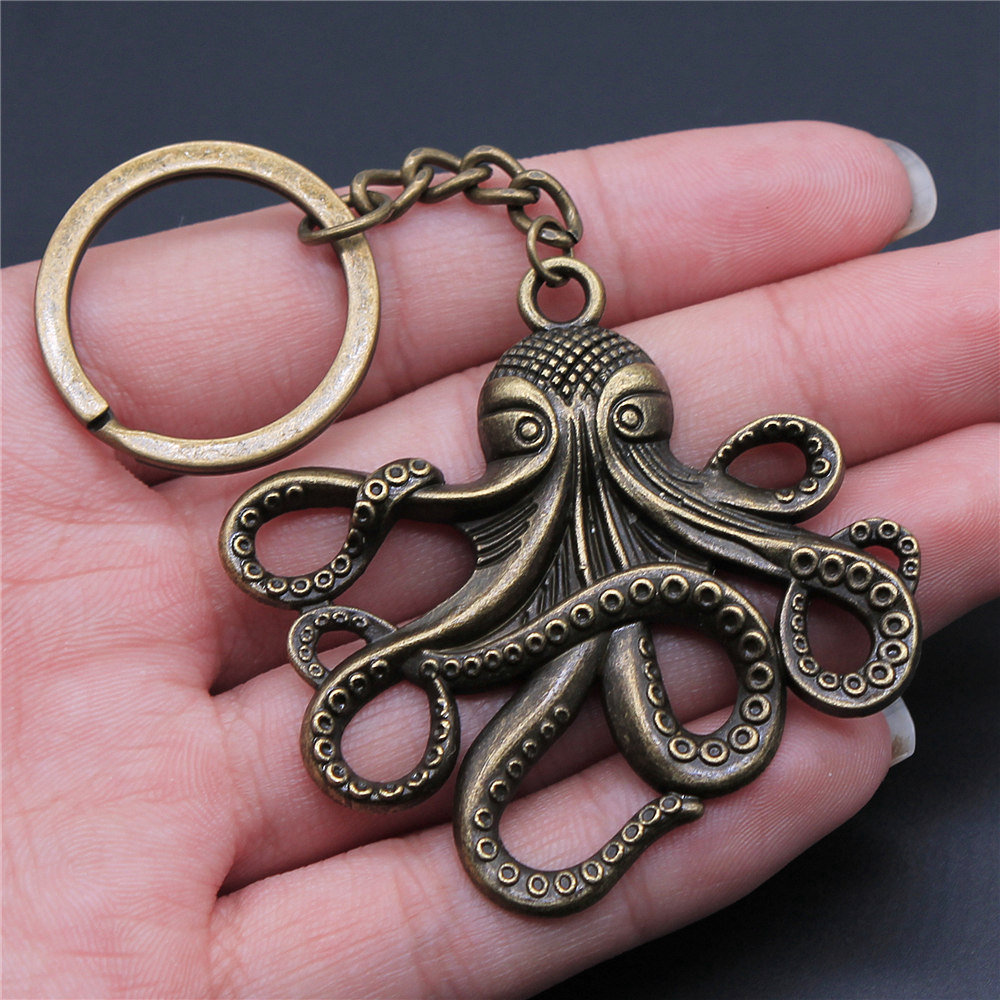 

2 Pieces Keychain Turtle and Octopus Key-rings Fashion Hot Sale Ring Keyring Car Key Chain