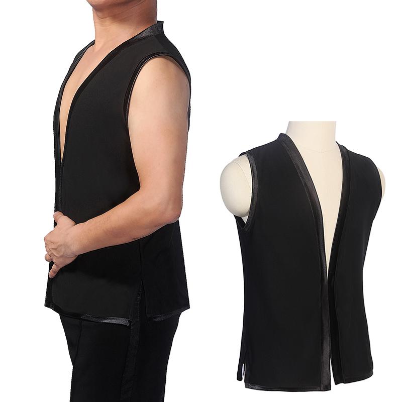 

New Arrival Latin Dance Vest Men Professional Mens Ballroom Modern Tops Vests V-Neck Dance Perform Costumes Dancing Top DL4446, Black