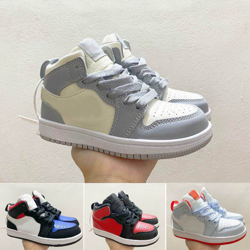 

2020 Classic mid 1 Children basketball shoes boy girl youth kid sport Running basketball boots Sneaker size 28-35, 008