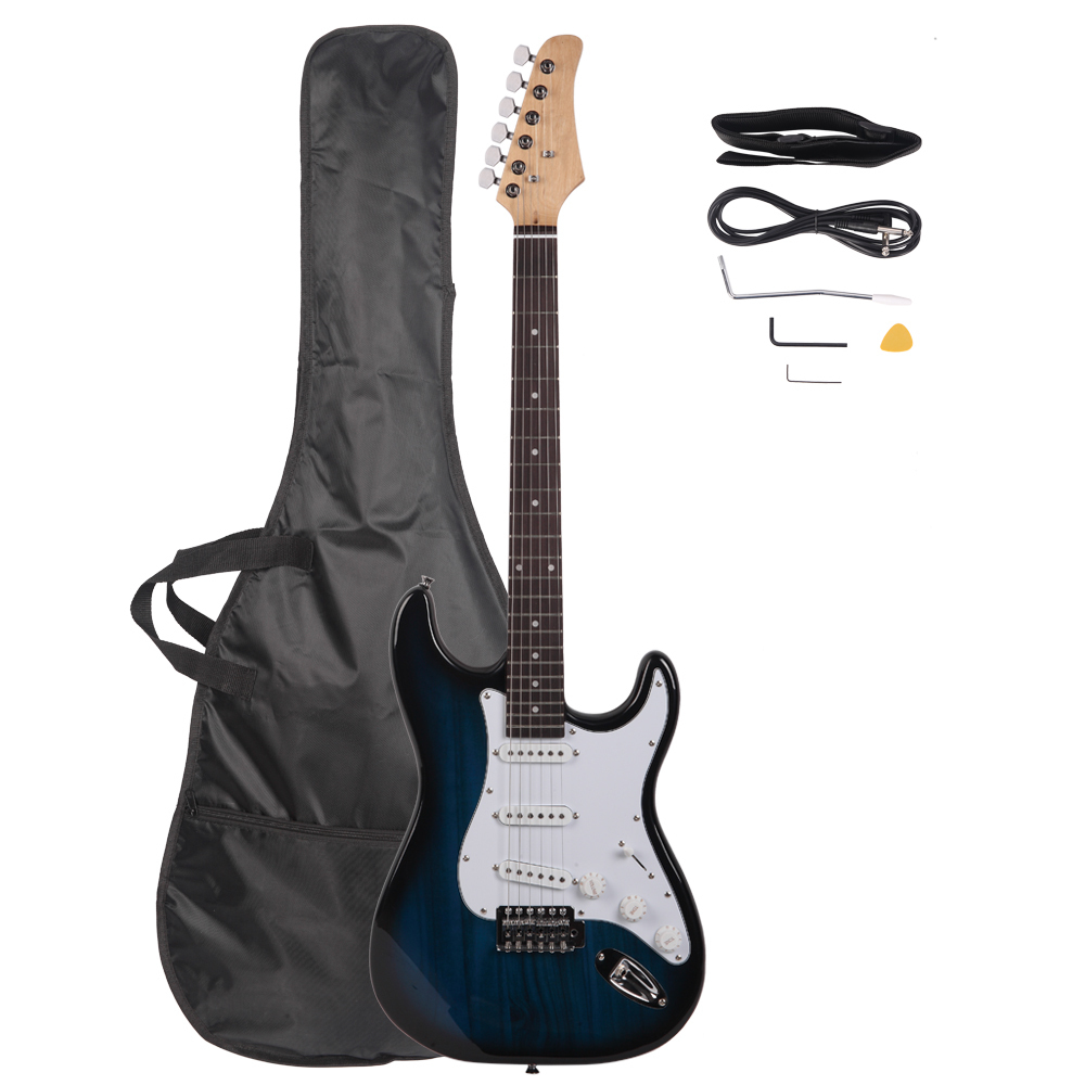 

Blue Electric Guitar with Bag Case Cable Strap Picks Rosewood Fingerboard for Beginners Ship From USA