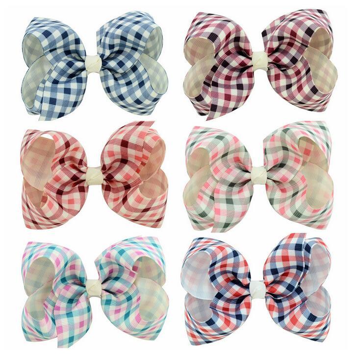 

30pcs Free shipping Plaid Boutique Hair Bow Navy/Red/Green 4 Inch, Navy and red