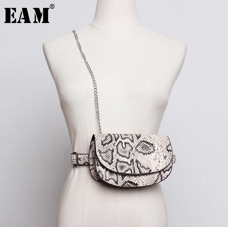 

EAM] Pu Leather Chain Mini-bag Pattern Long Belt Personality Women New Fashion Tide All-match Spring Autumn 2020 19A-a290, White