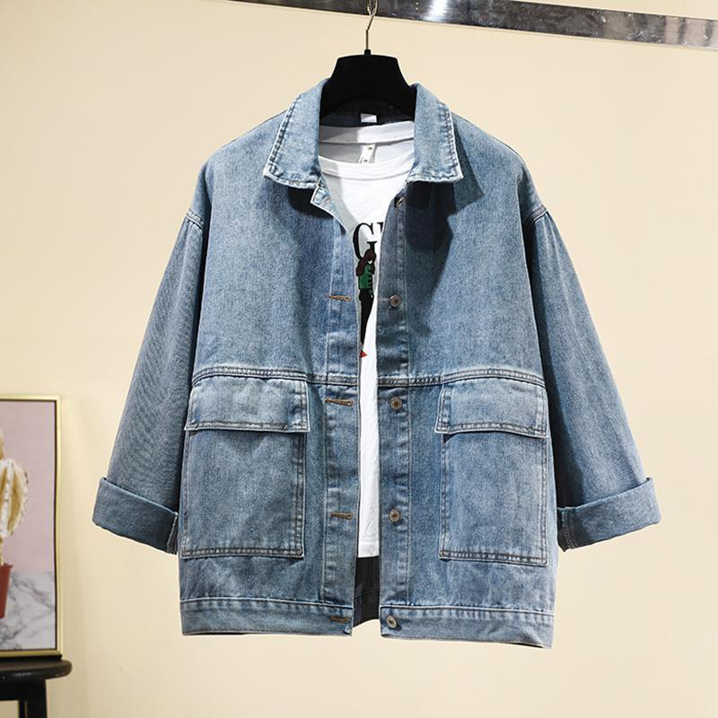 

Classic plus size 5xl loosely jacket big spring pocket jean female coat streetwear vintage denim outerwear clothes, Blue