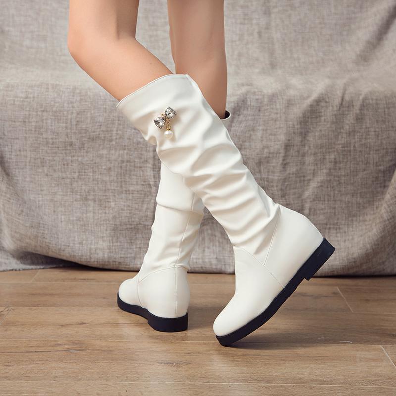 

Winter Warm Knee High Boots Women Platform Wedges High Heels Snow Boots Slip On Winter Ladies Shoes White Black Pink 34-43, 1 short plush