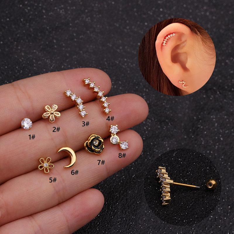 

1Piece Korean Piercing Flowers Moon Stud Earrings for Women 2020 Fashion Jewelry Women Mini Cute Earrings Christmas Gift