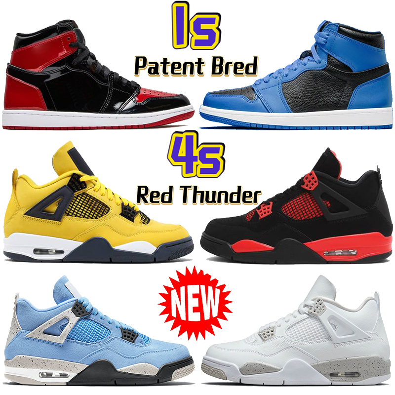 

2022 boots 1 1s Mens Basketball Shoes 4 4s University blue patent bred red thunder Brotherhood black cat white oreo Atmosphere dark mocha Sneaker women Sports Sneaker