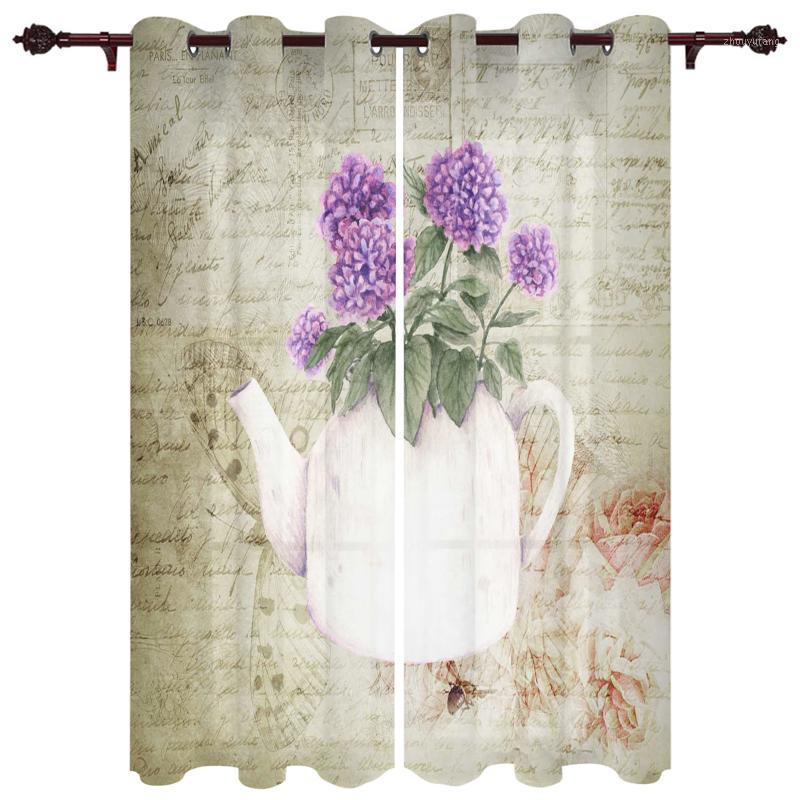 

Polyester Translucent Curtains Purple Flower Retro Pattern Luxury For Living Room Kitchen Bedroom Windows Curtain & Drapes