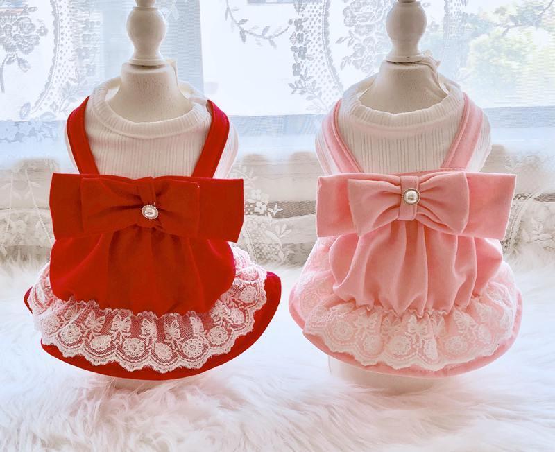 

Girl Dog Cat Dress Shirt Big Bow Design Pet Puppy Spring/Summer Clothes Outfit 5 Sizes 2 Colors1, Pink
