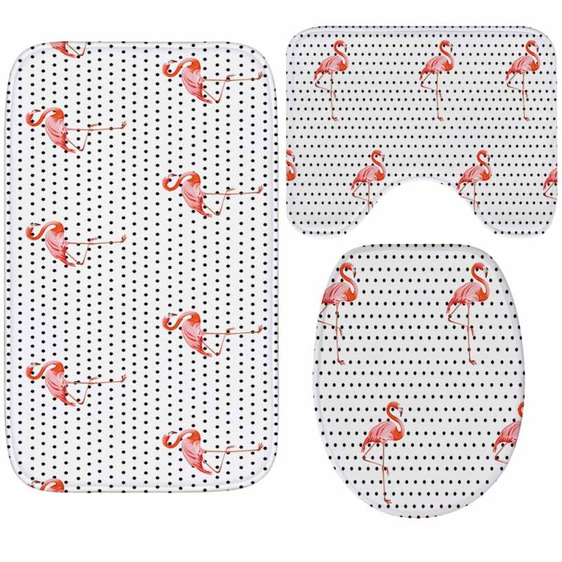 

Anti-slip Bath Mat Water Absorbent Bath Carpet Flamingo Wooden Board 3 Piece Rug Set Soft Thickening Bathroom Toilet Mat, As photo